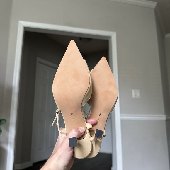Tuckernuck Nude Leather Margot Kitten Heels Slingback Pumps Closed Pointed Toe 7 - Picture 11 of 14